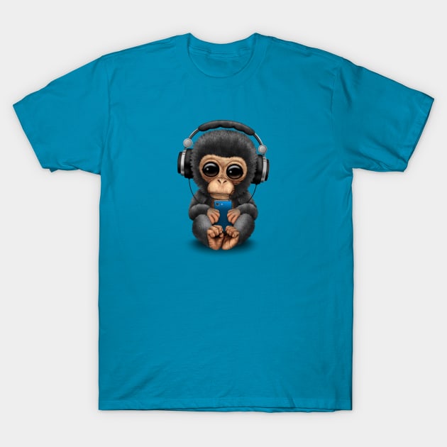 Chimpanzee Dj with Headphones and Cell Phone T-Shirt by jeffbartels